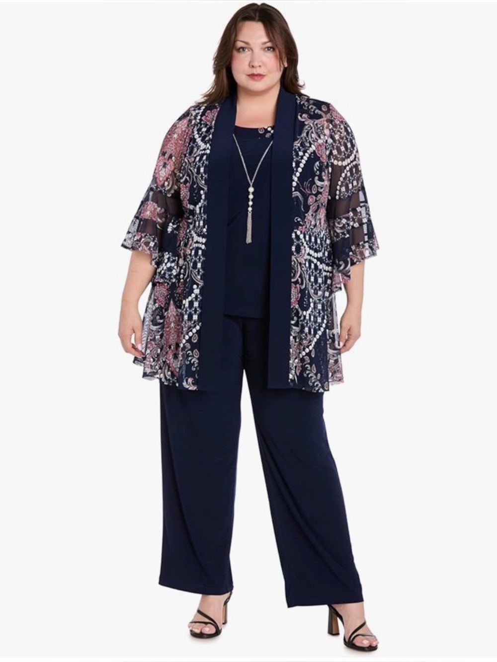 R&M Richards $109 Elegant Puff Print Mock Jacket Necklace Set NEW 18